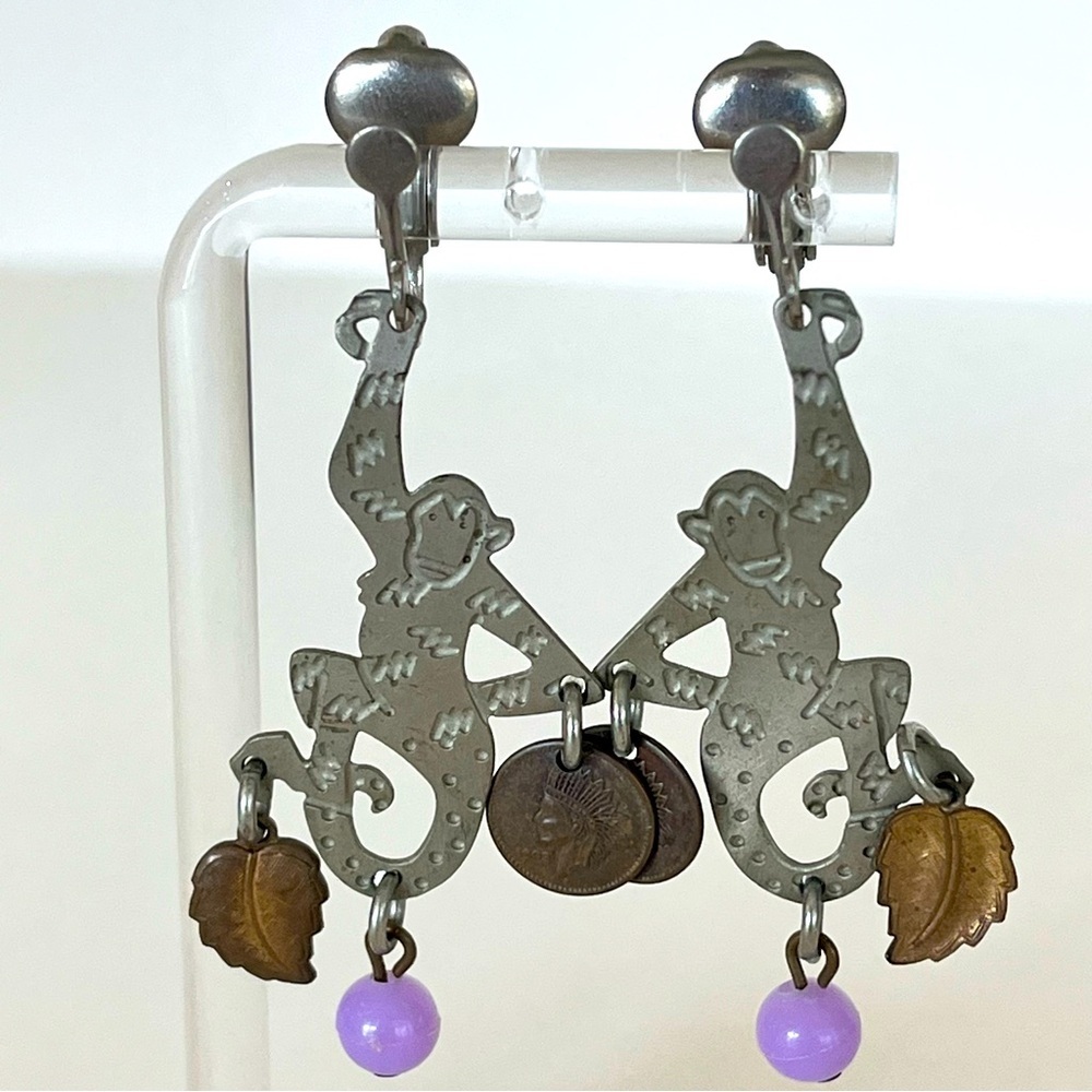 Vintage Silver Monkey Dangle Earrings